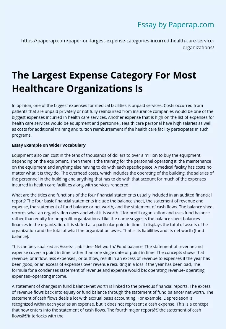 The Largest Expense Category For Most Healthcare Organizations Is