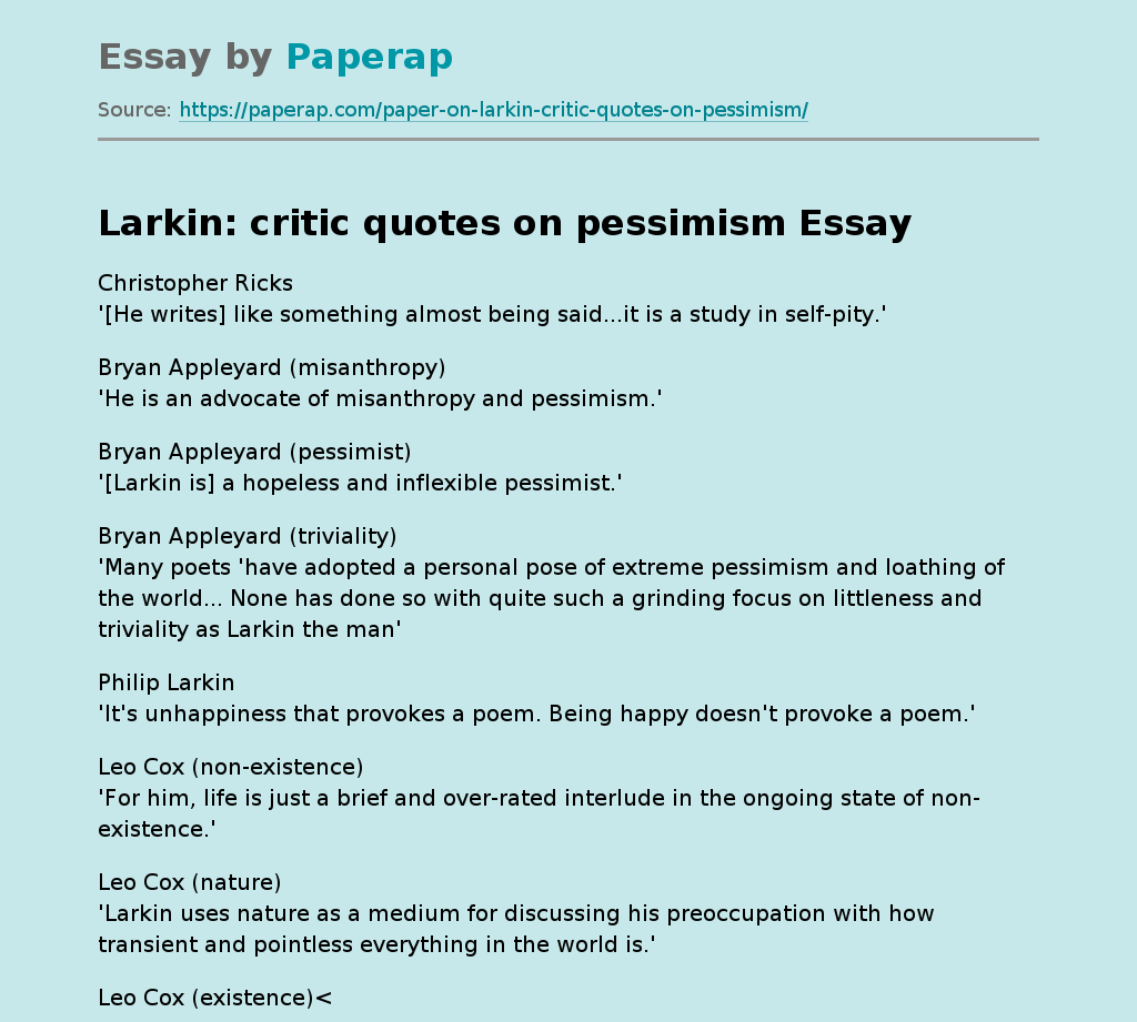 Larkin: critic quotes on pessimism