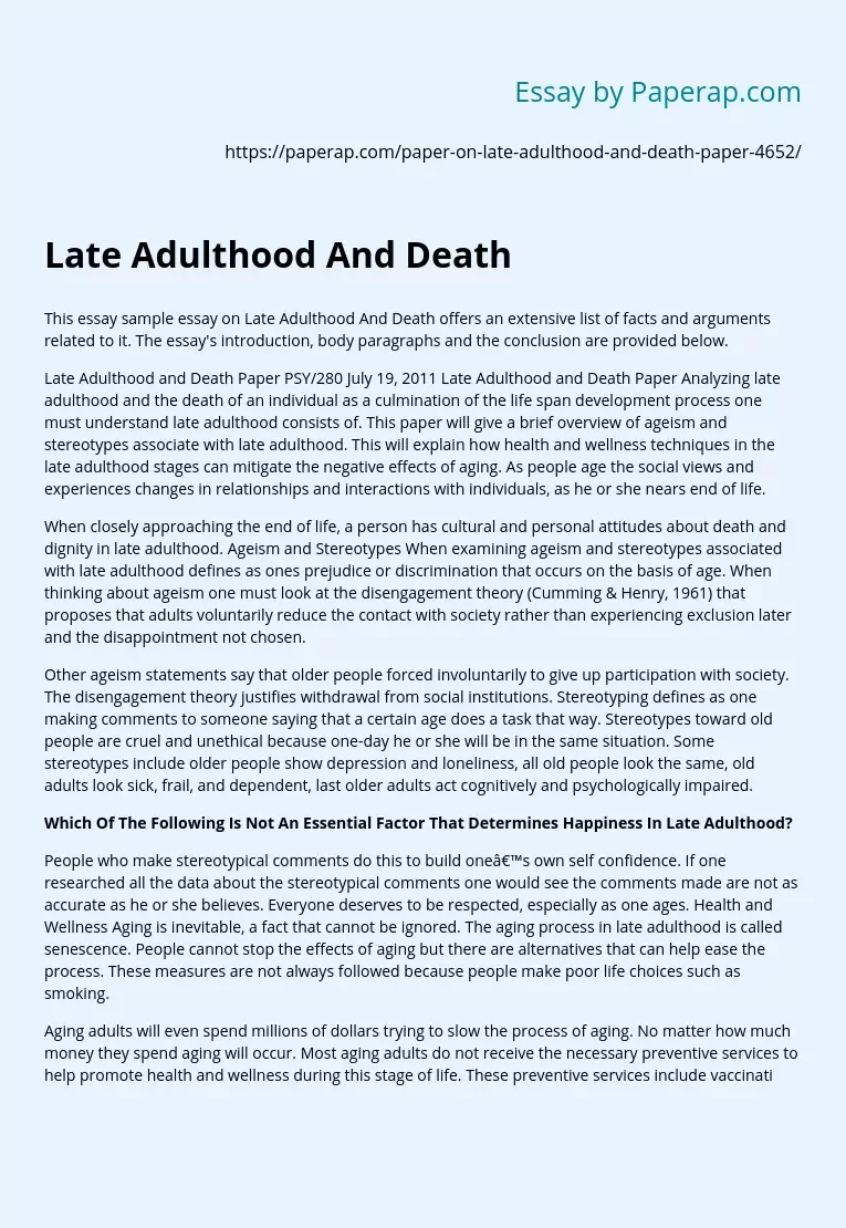 Late Adulthood And Death