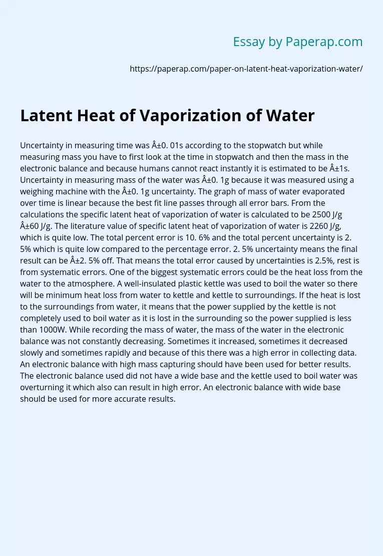 Latent Heat of Vaporization of Water