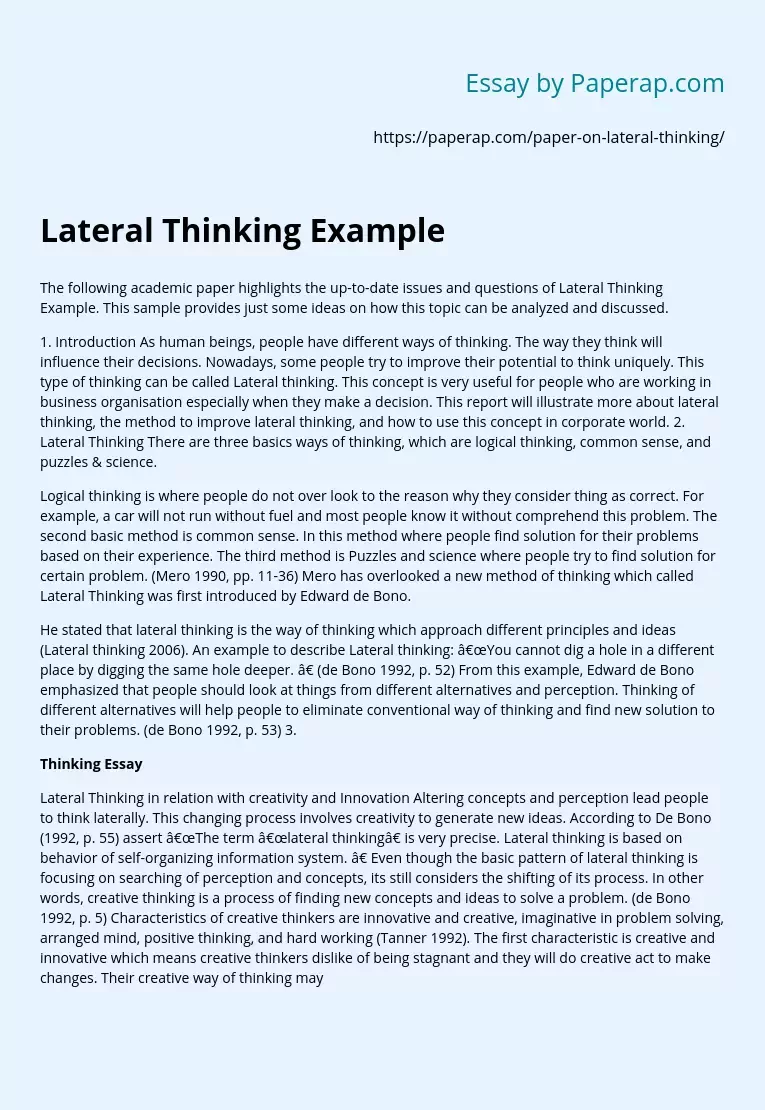 Lateral Thinking Example