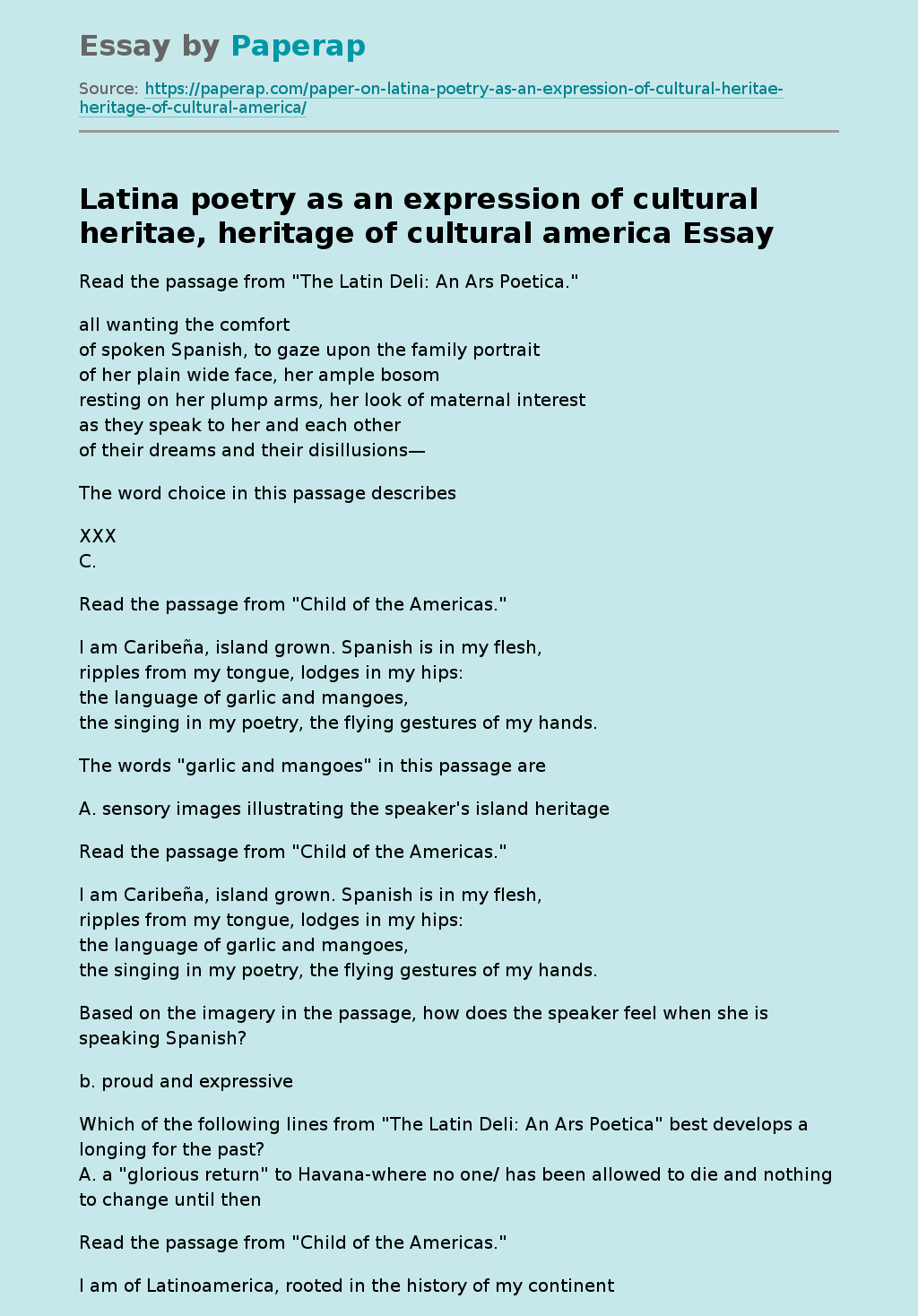 Latina poetry as an expression of cultural heritae, heritage of cultural america