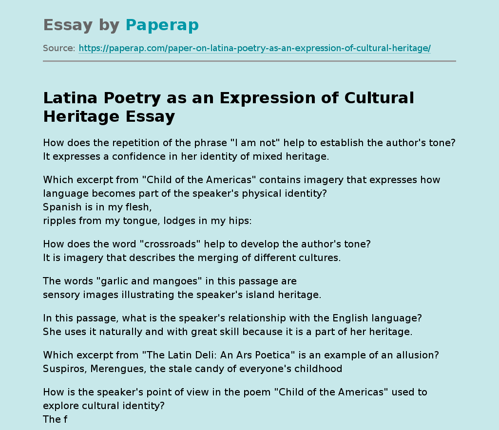 Latina Poetry as an Expression of Cultural Heritage