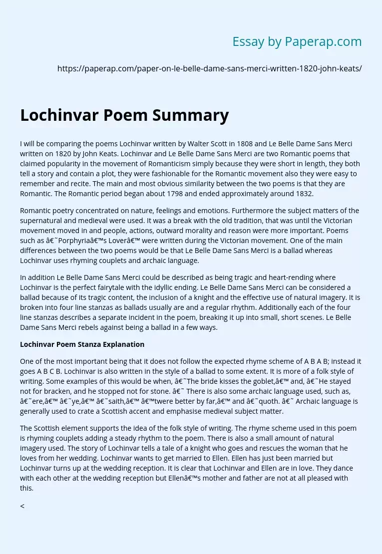 Lochinvar Poem Summary