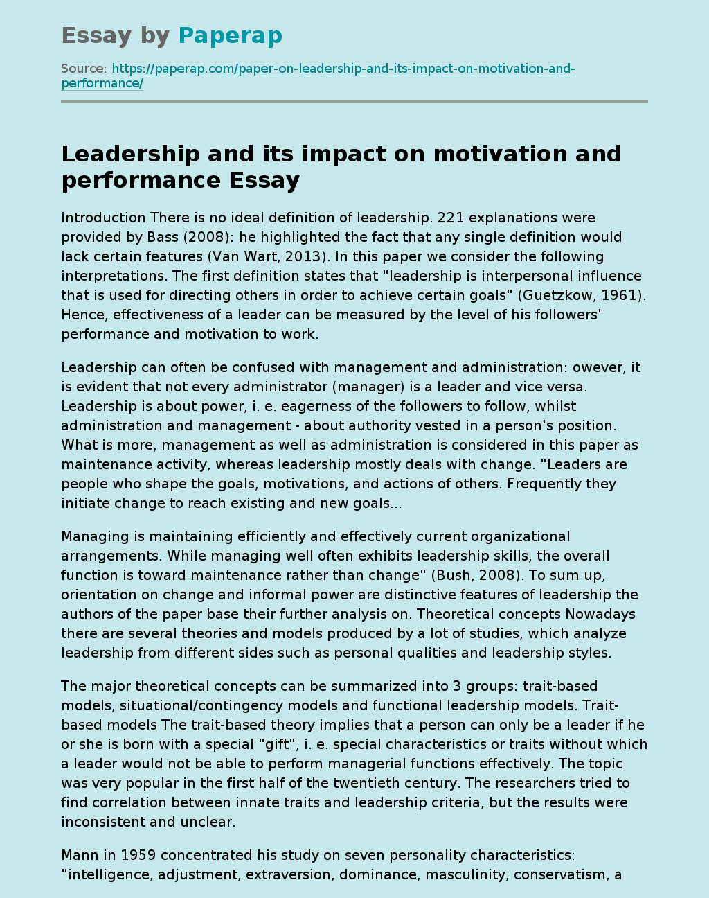 Leadership and its impact on motivation and performance