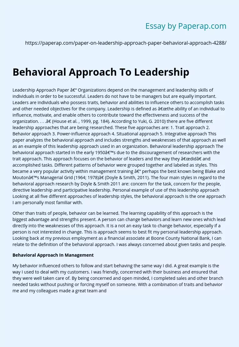 Behavioral Approach To Leadership