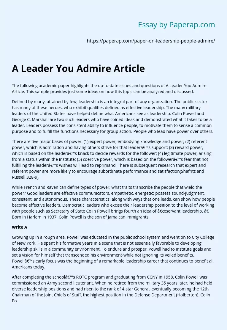 A Leader You Admire Article