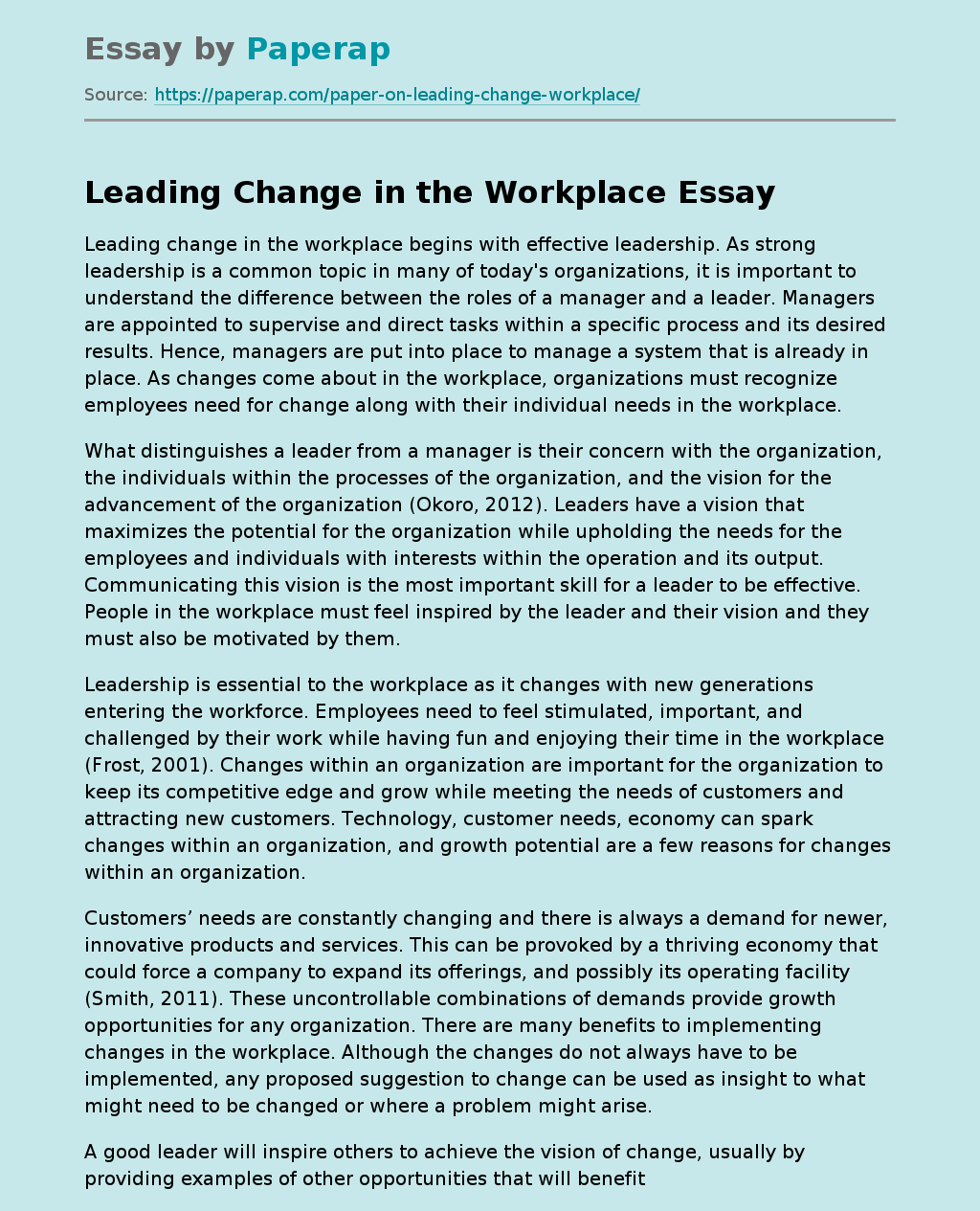 Leading Change in the Workplace