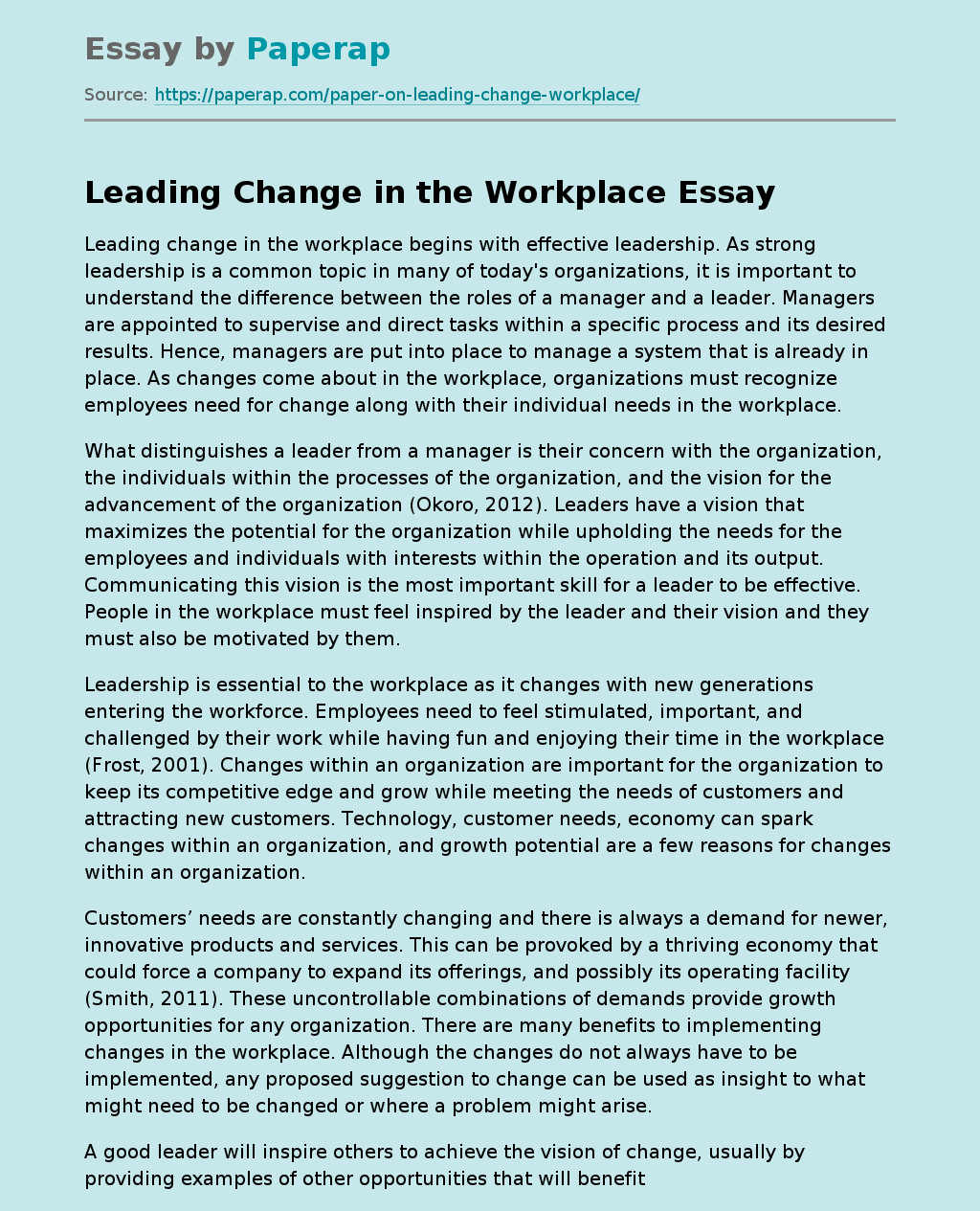 reflective essay on leading and managing organisational change