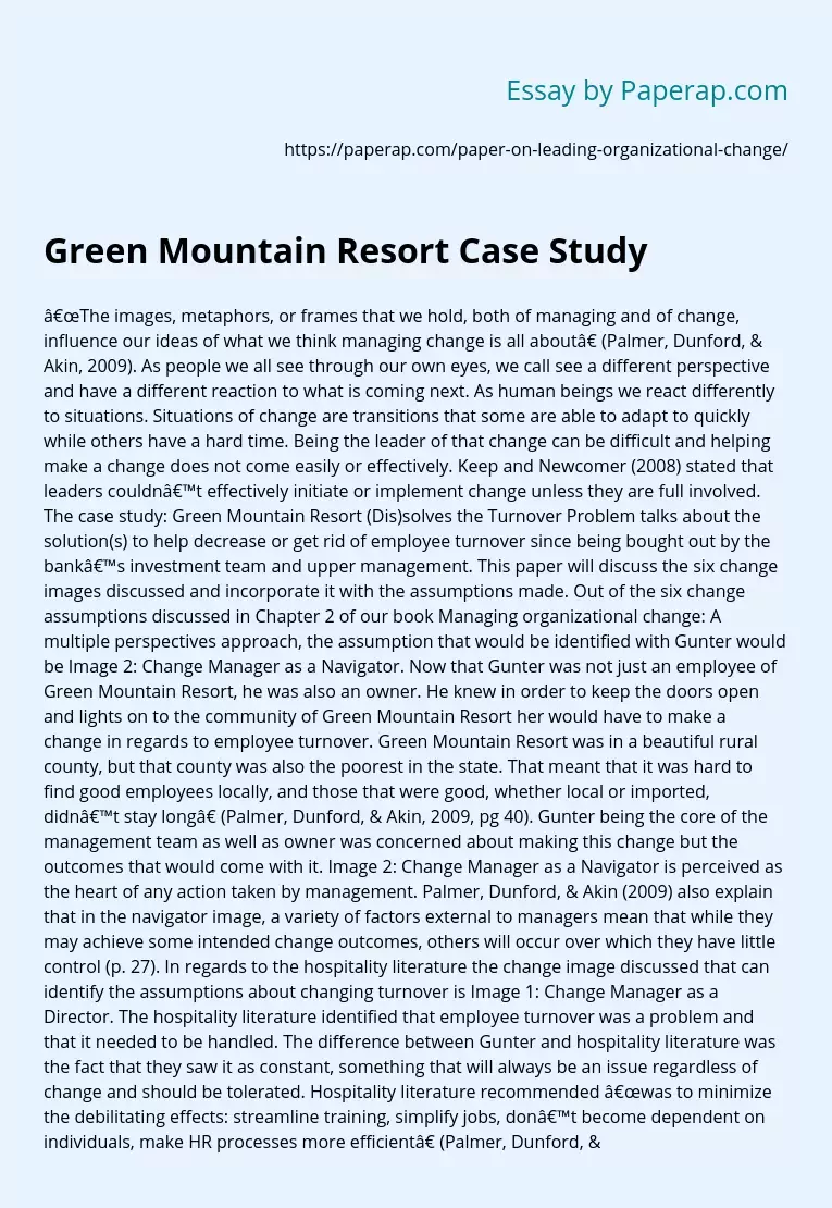 Green Mountain Resort Case Study