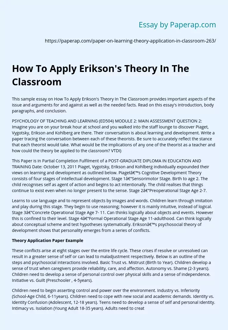 How To Apply Erikson's Theory In The Classroom