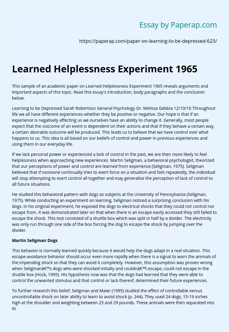 Learned Helplessness Experiment 1965
