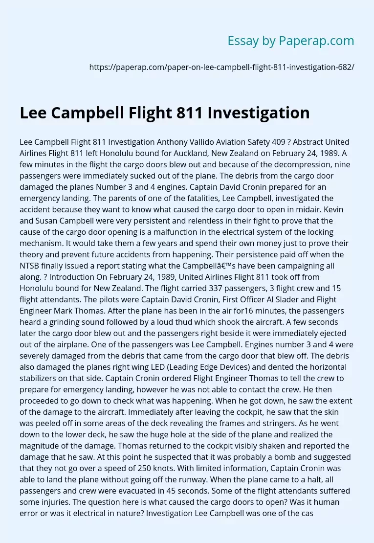 Lee Campbell Flight 811 Investigation