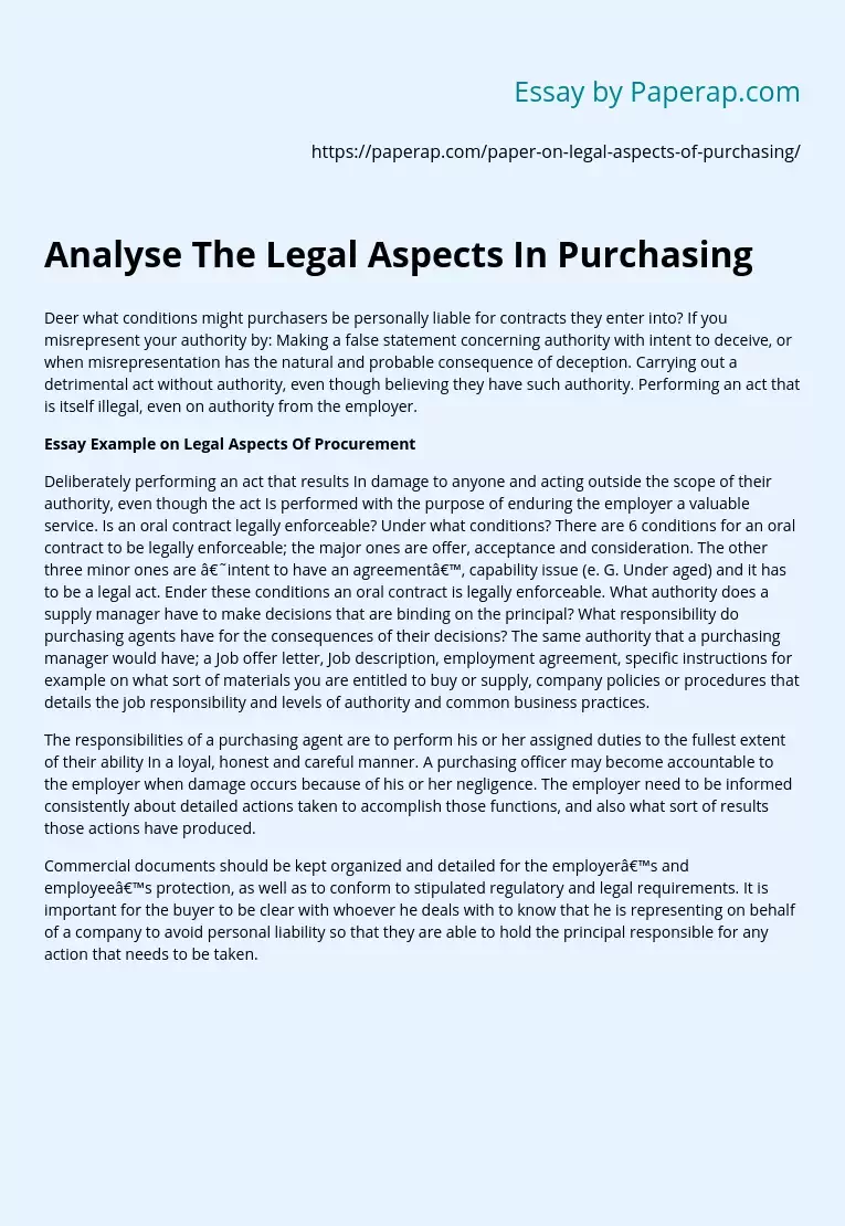Analyse The Legal Aspects In Purchasing