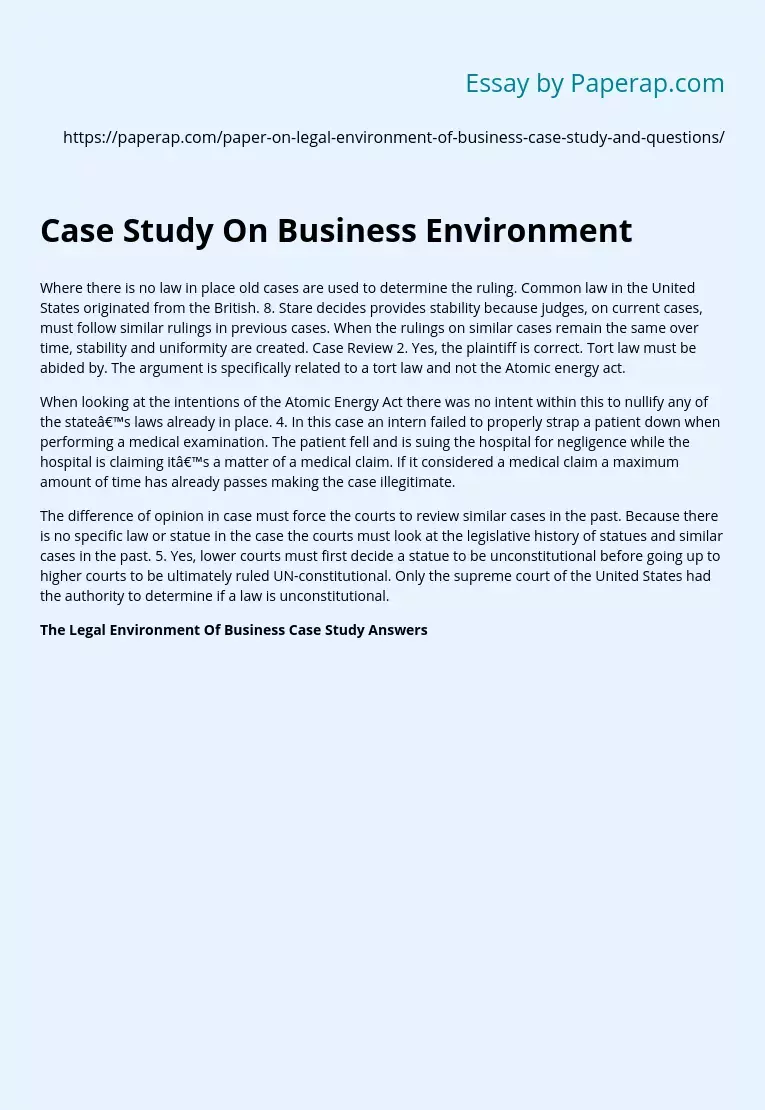 Legal Environment Of Business Case Study Answer