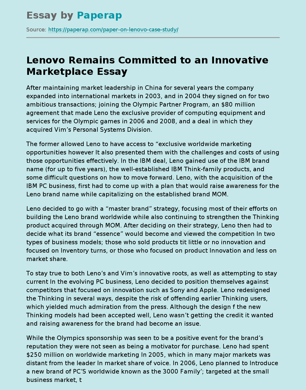 Lenovo Remains Committed to an Innovative Marketplace