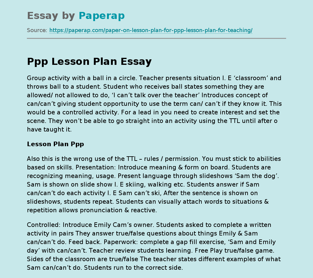 Ppp Lesson Plan