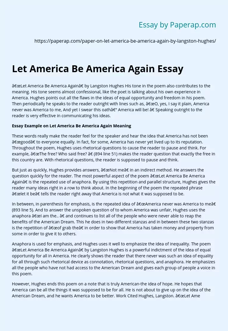 Let America Be America Again Essay