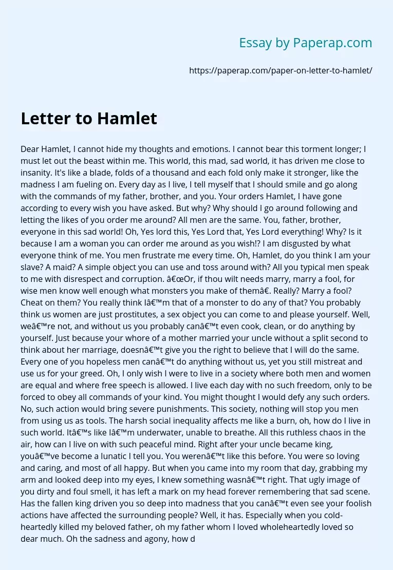 Farewell Letter to Hamlet