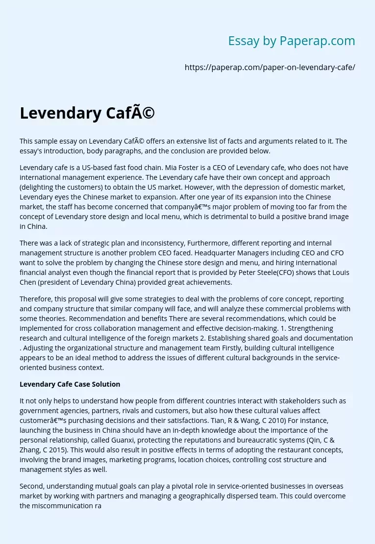 Levendary Café Case Analysis