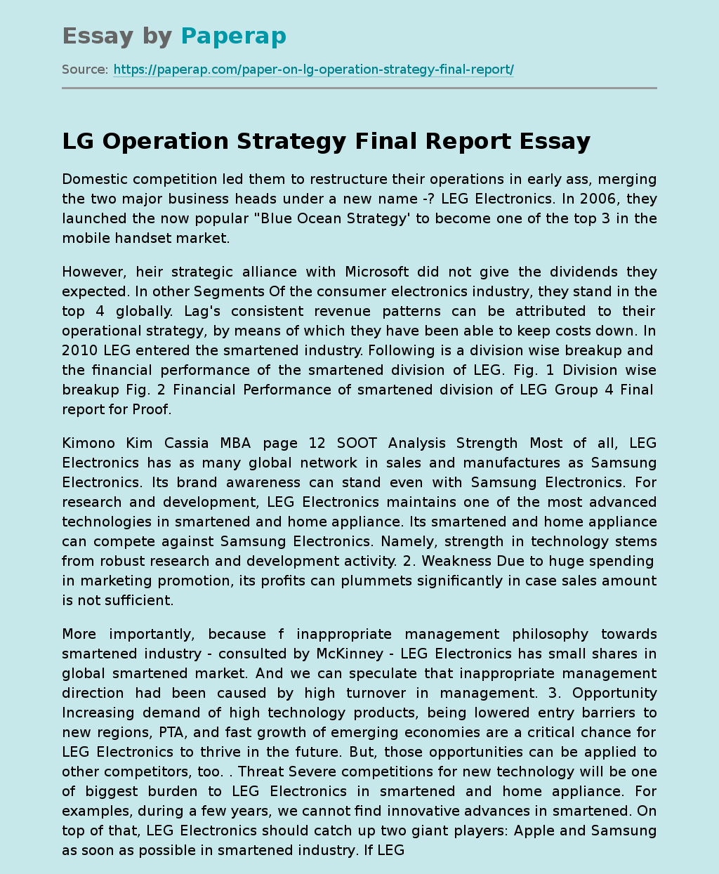 LG Operation Strategy Final Report