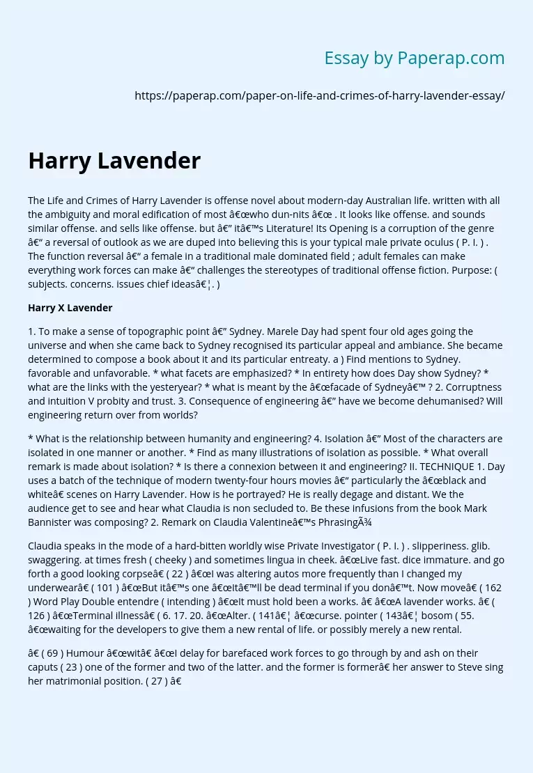 Harry Lavender: A Dark Tale of Modern Australia