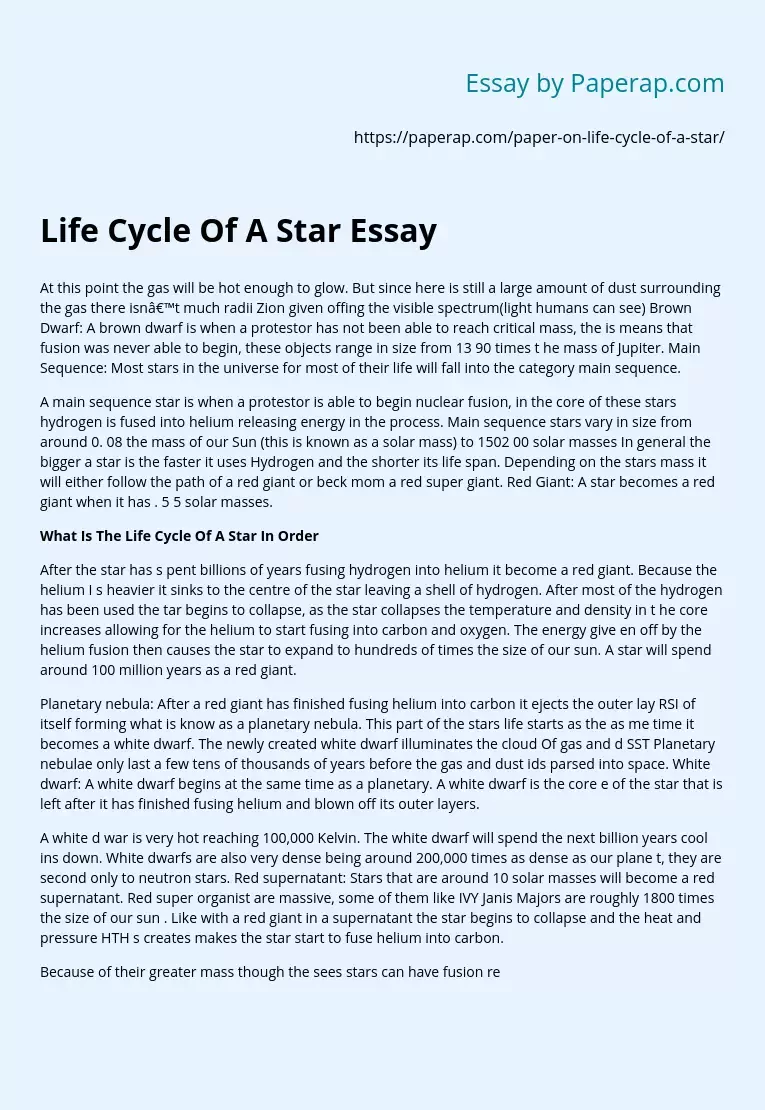 Life Cycle Of A Star Essay