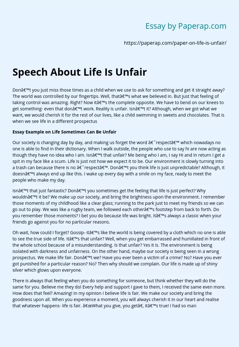 Speech About Life Is Unfair