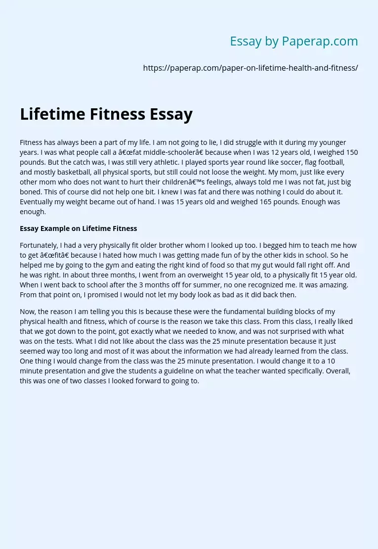 Lifetime Fitness Essay