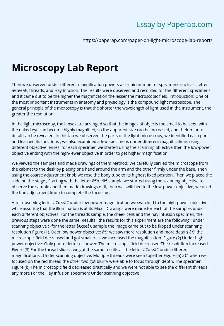 Light Microscopy Lab Report