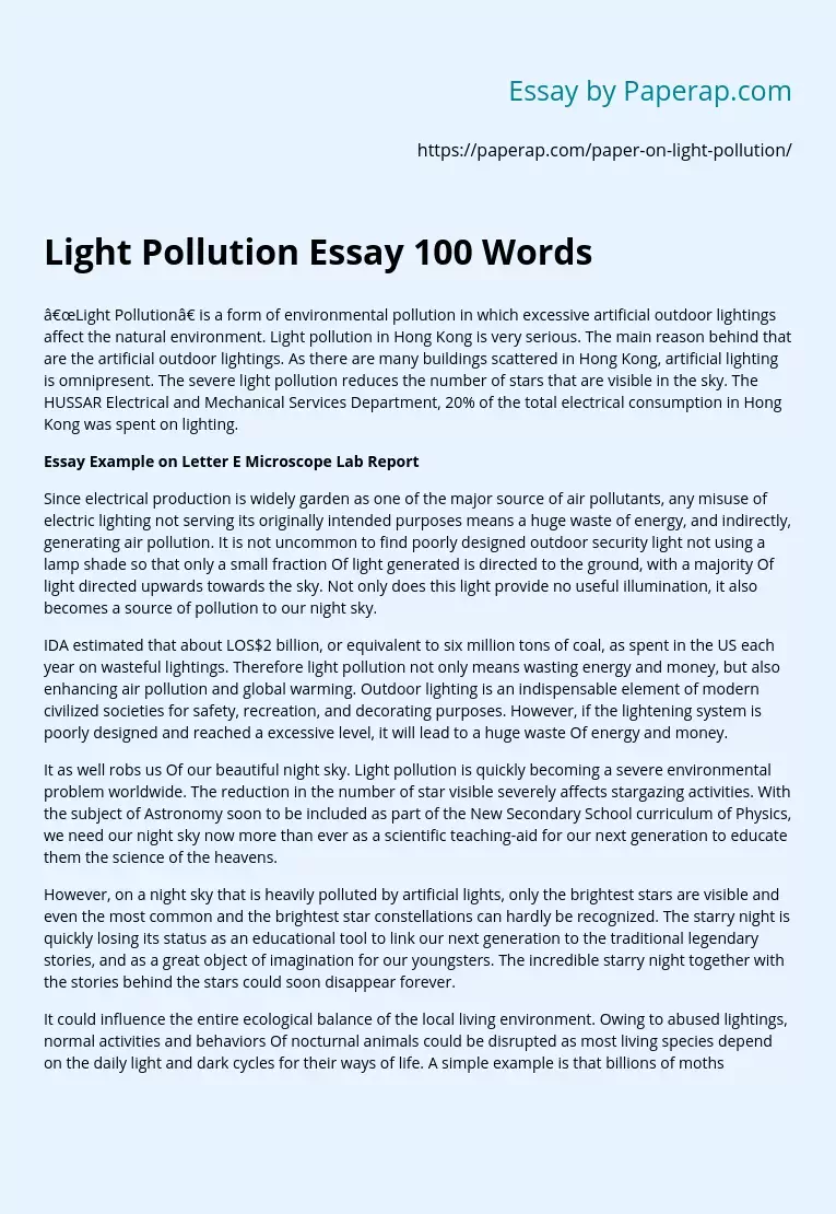Light Pollution Essay 100 Words