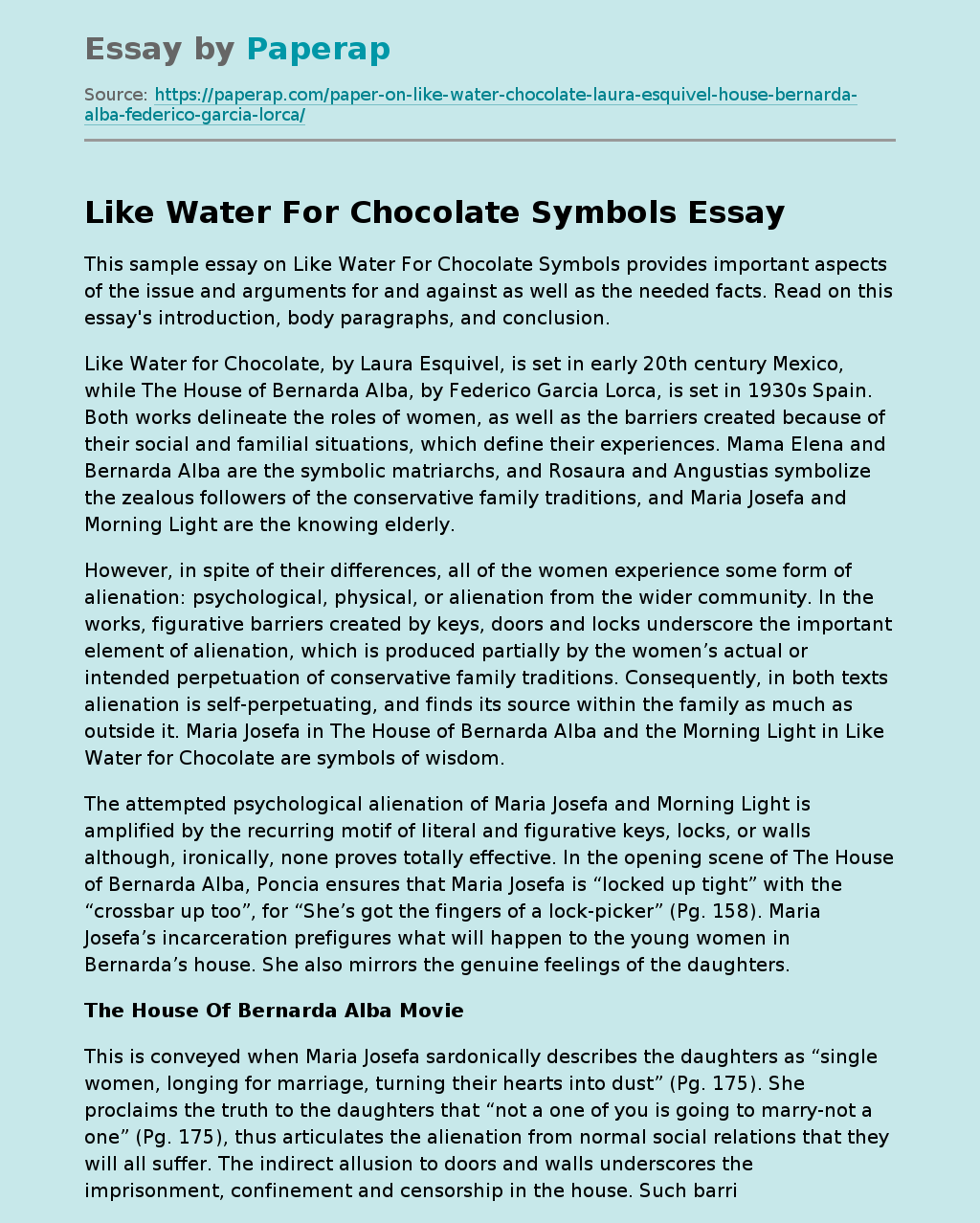 Like Water For Chocolate Symbols
