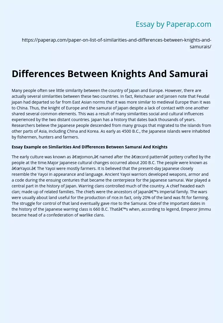 Differences Between Knights And Samurai