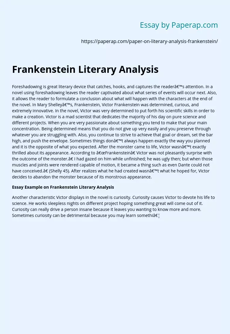 Frankenstein Literary Analysis