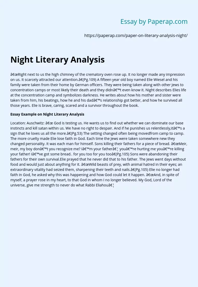 literary analysis night elie wiesel