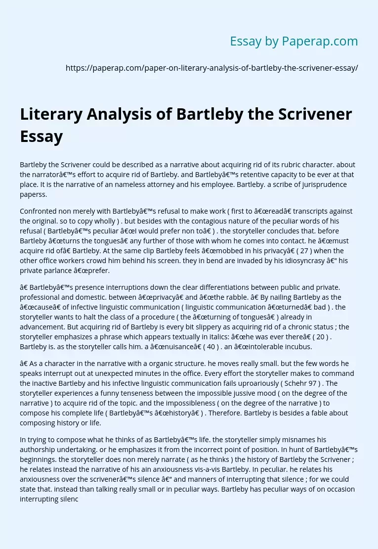 Literary Analysis of Bartleby the Scrivener Essay