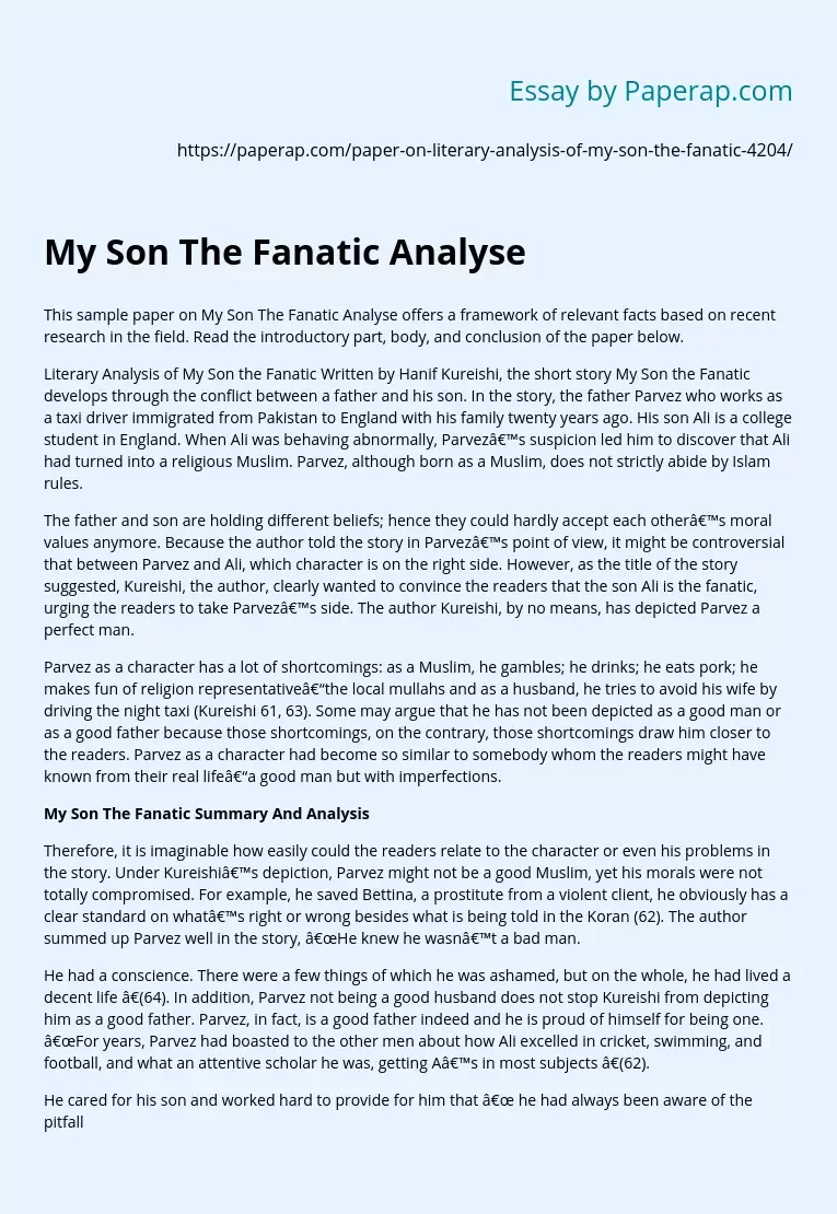 My Son The Fanatic Analyse