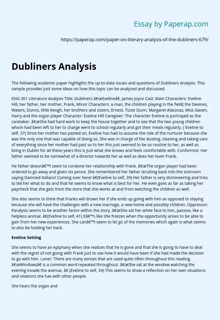 Issues and Questions of Dubliners Analysis