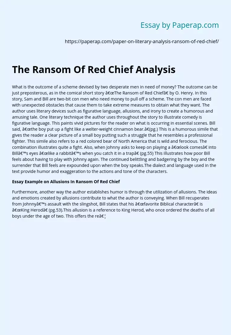 The Ransom Of Red Chief Analysis
