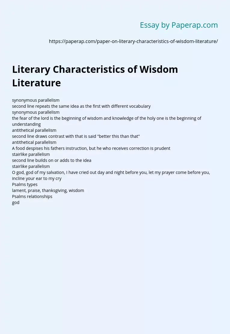 Literary Characteristics of Wisdom Literature