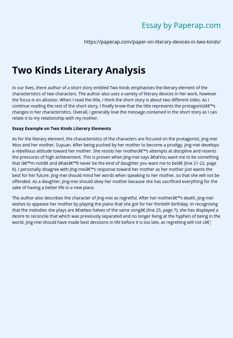 Two Kinds Literary Analysis
