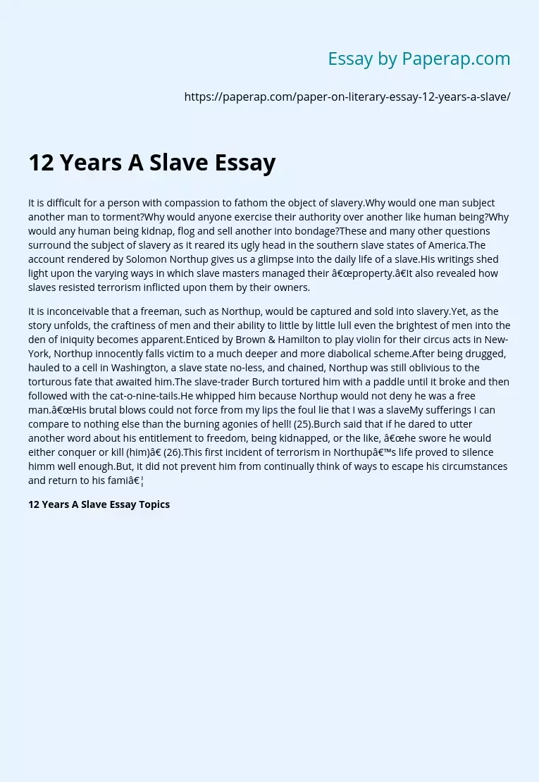 12 Years A Slave Essay