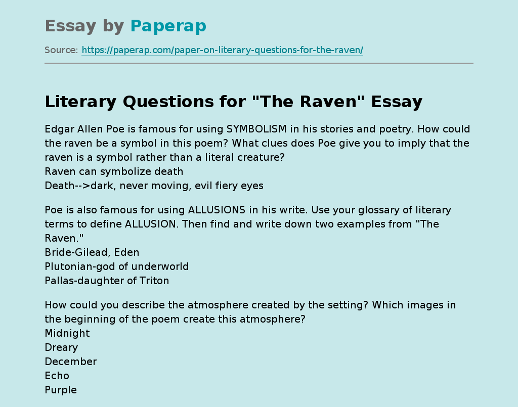 Literary Questions for &quot;The Raven&quot;