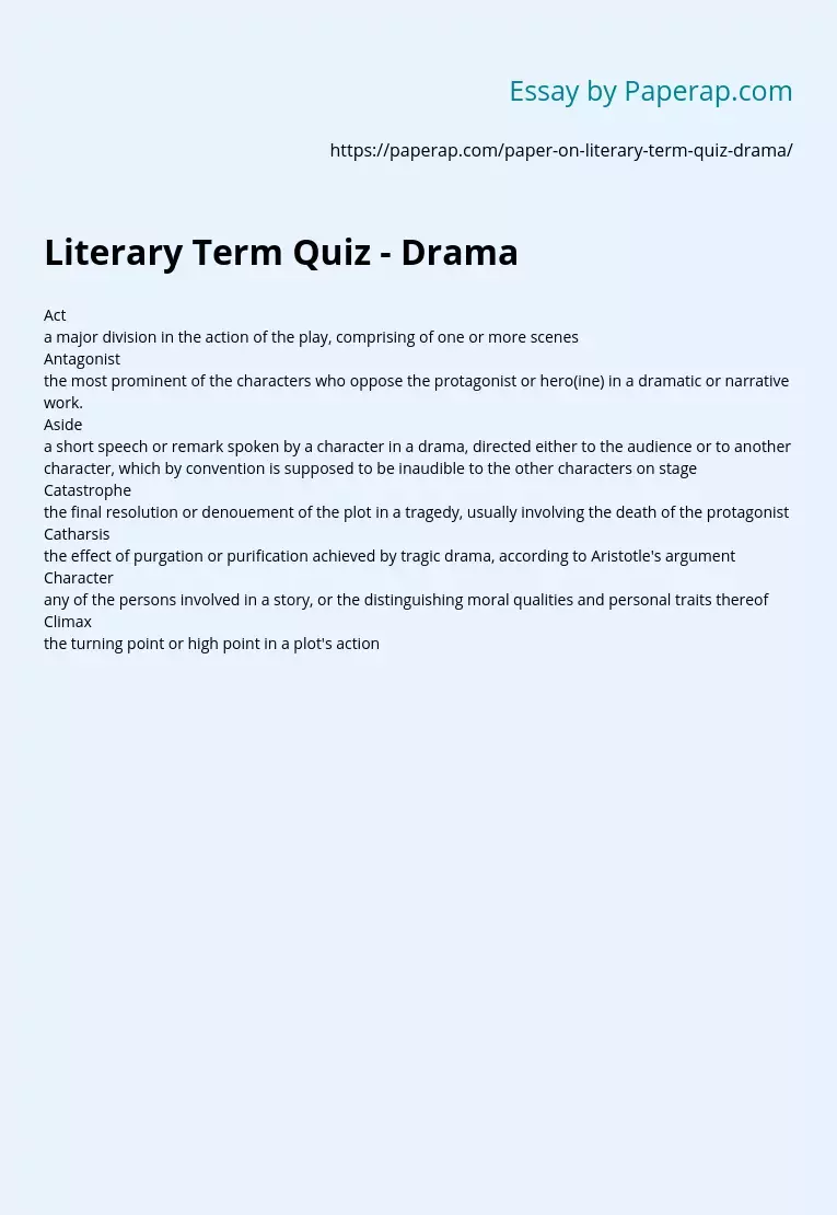 Literary Term Quiz - Drama