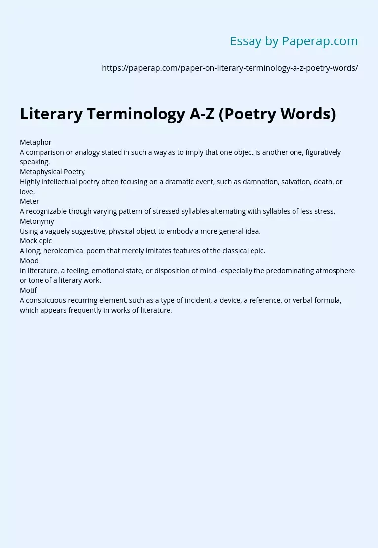 Literary Terminology A-Z (Poetry Words)