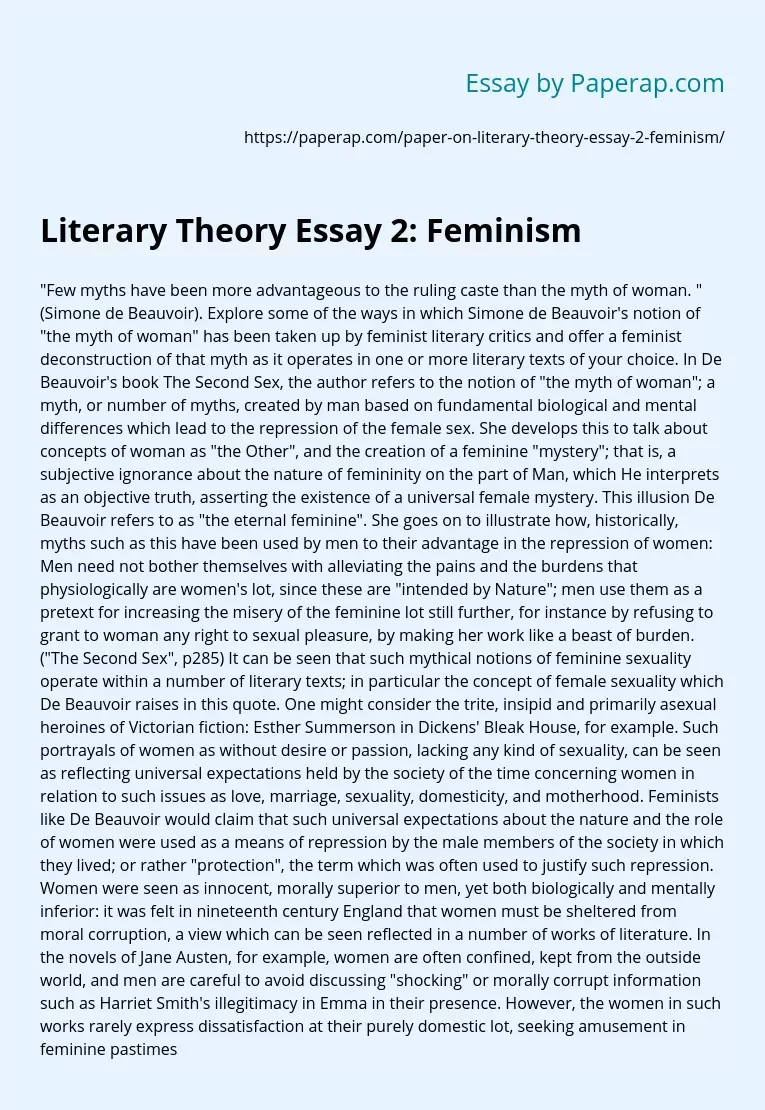 Literary Theory Essay 2: Feminism