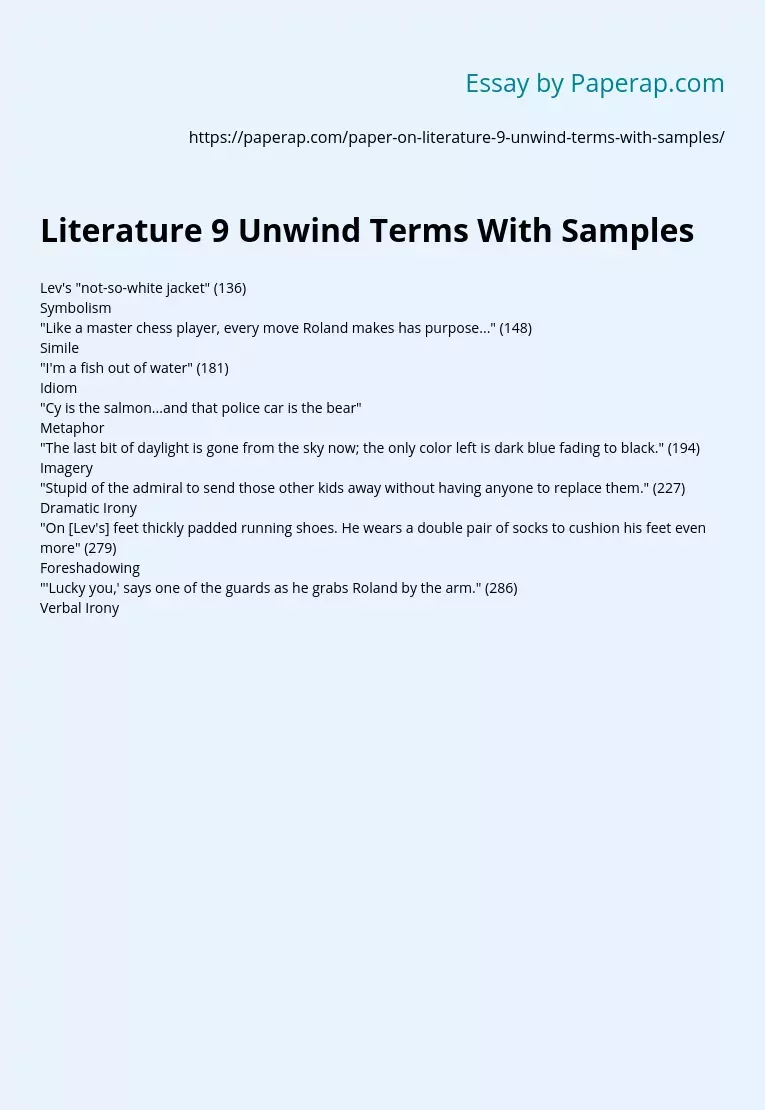 Literature 9 Unwind Terms With Samples