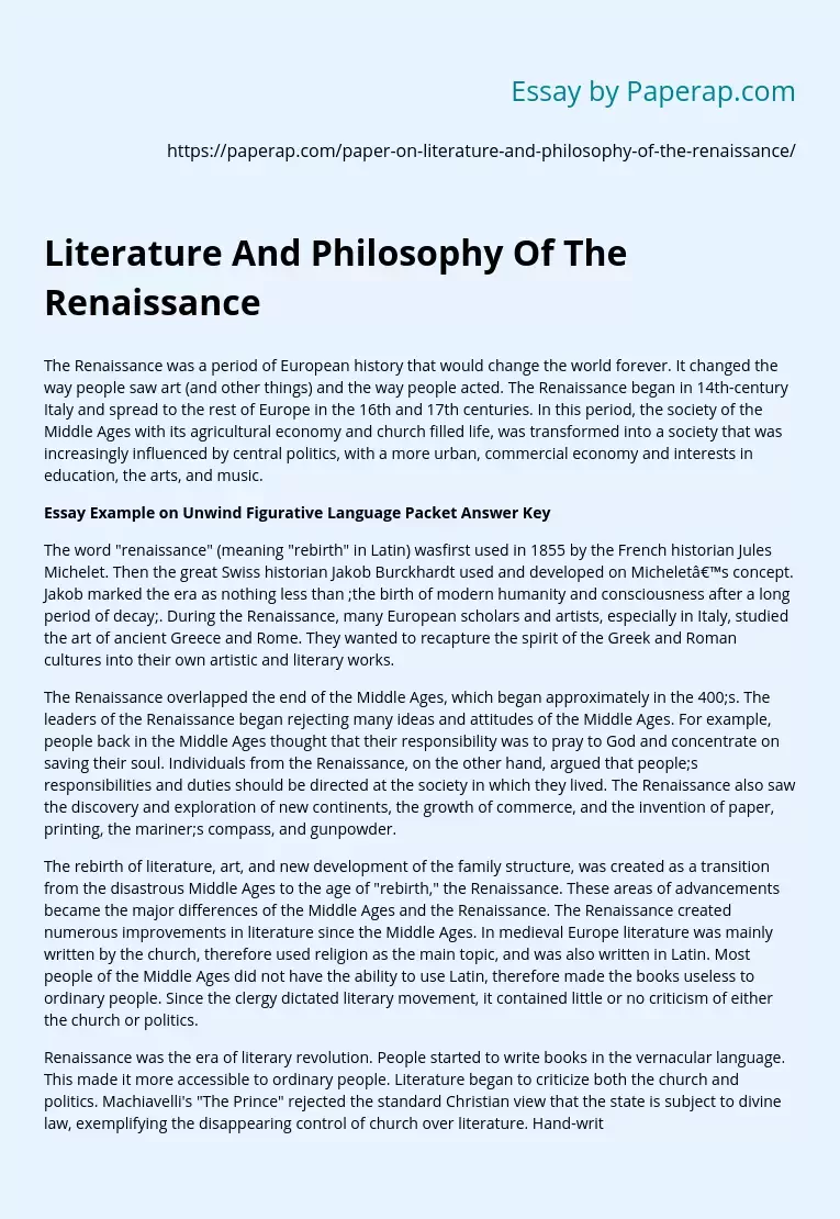 Literature And Philosophy Of The Renaissance