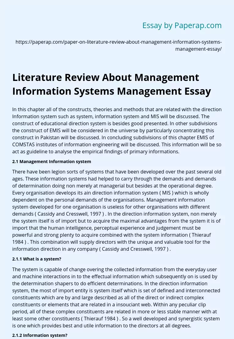 Literature Review About Management Information Systems Management Essay