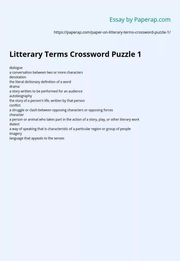 Litterary Terms Crossword Puzzle 1